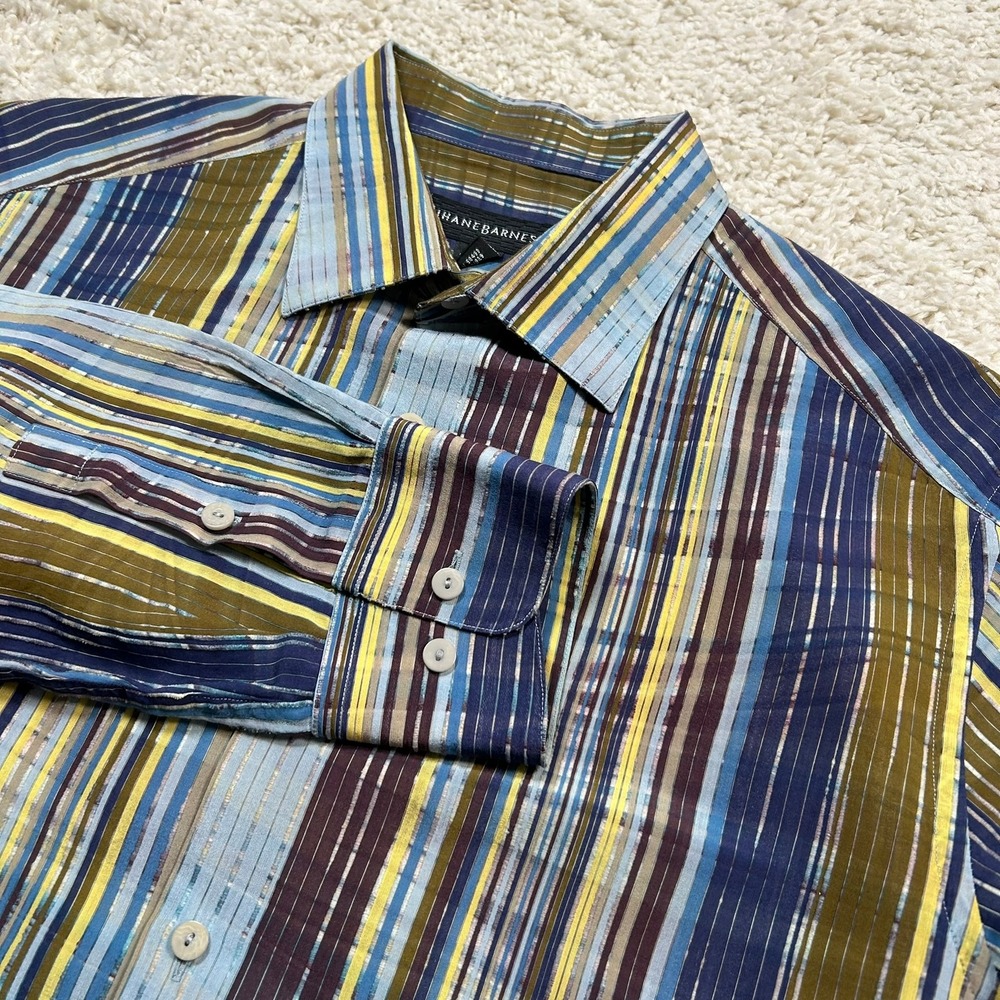 Jhane Barnes Button Up Shirt Large Multi-Color Stripe Long Sleeve Cotton
